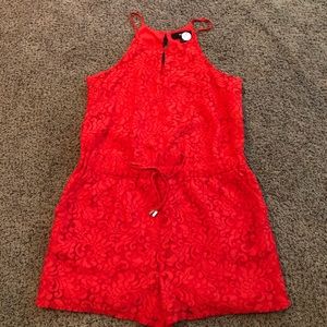 EUC red lace romper with tie waist!